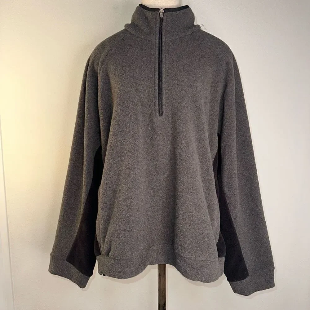 Eddie Bauer Mens Gray Black Fleece Pullover Sweatshirt 1/4th Zip Turtleneck Cozy